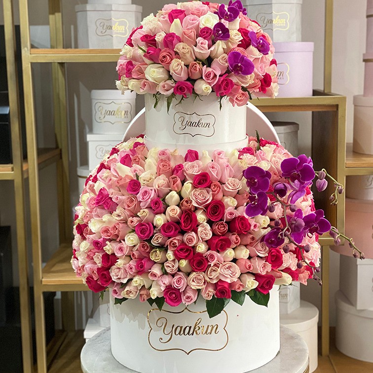500 rosas tonos pastel & orquídeas en doble caja circular