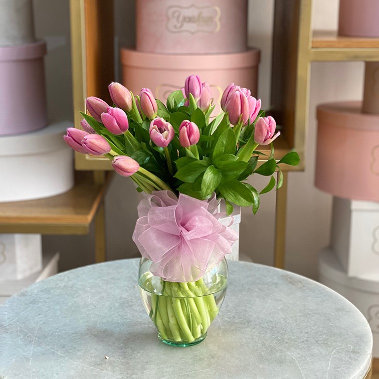 Florero con 20 tulipanes rosas | Yaakun Flores
