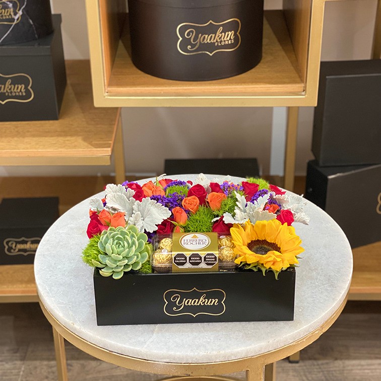 Flores & chocolates en caja mini yaakun primavera ferrero | Yaakun Flores
