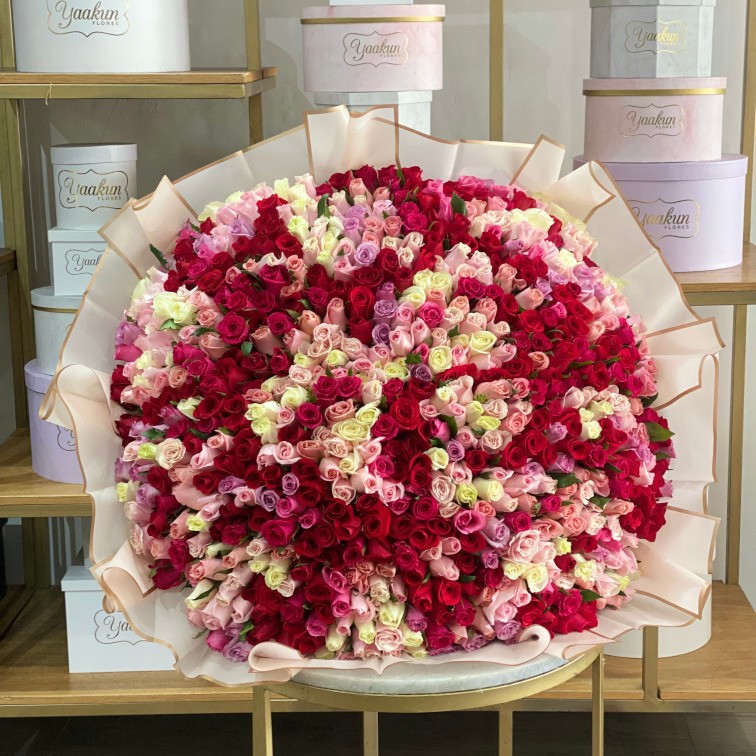Maxi ramo de 600 rosas en tonos blanca , rosa, lila y rojo con papel  coreano | Yaakun Flores