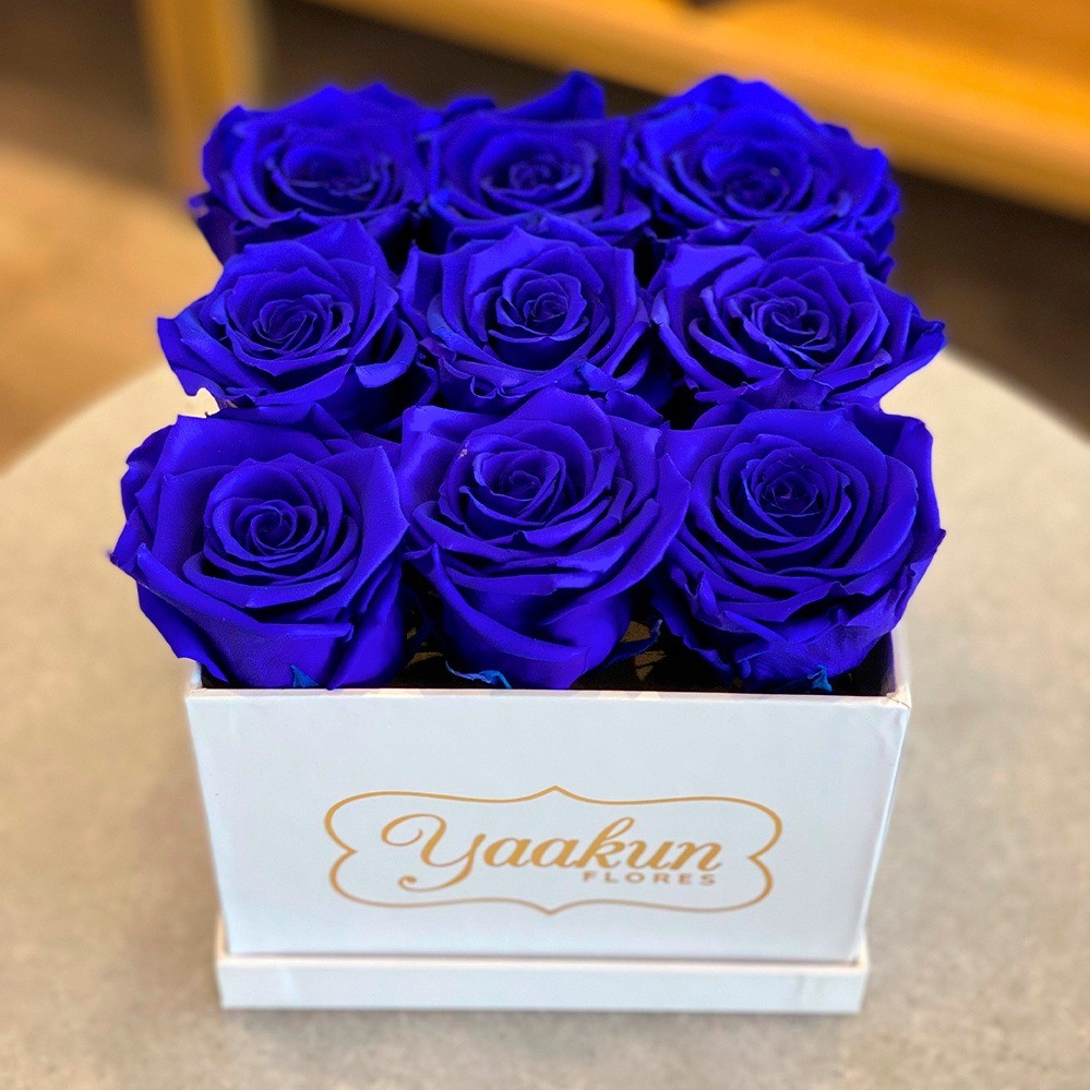 Rosas eternas en caja cuadrada chica rosas azules | Yaakun Flores