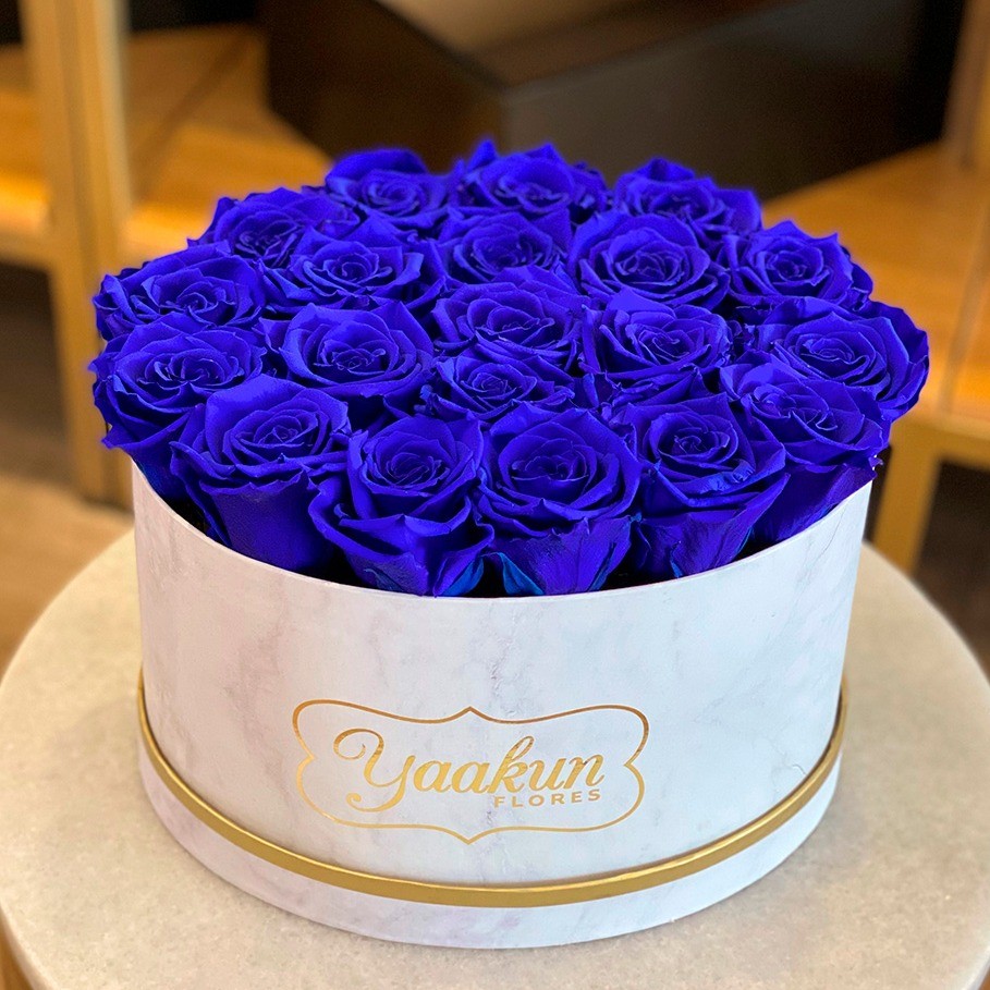 Rosas eternas en caja ovalada rosas azules | Yaakun Flores